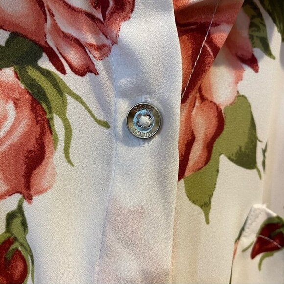 Guess XL Floral Rose Print 3/4 Sleeve Collared Blouse - Picture 6 of 16